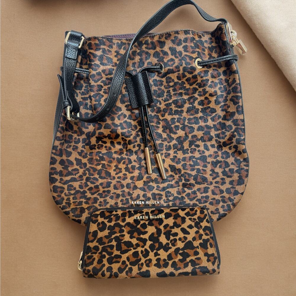 Karen Millen Leopard Print Drawstring Shoulder Ba… - image 1
